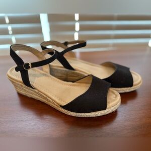 Black Espadrille Wedge Sandals